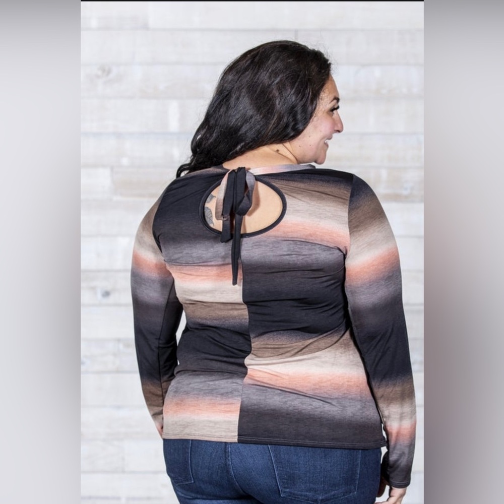 NWT SEW IN LOVE Pink/Brown/Tan/Black Striped Fancy Top~ 2X